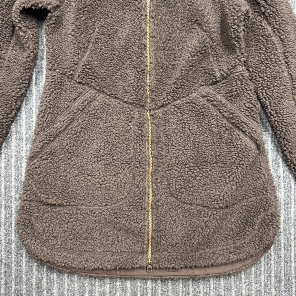 LL Bean Womens Sherpa Fleece Hooded Jacket Size M Brown Full Zip Longline 508967 - Picture 3 of 8